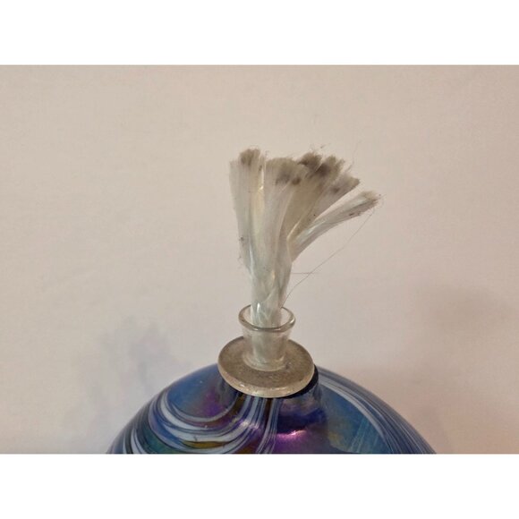 Handblown Glass Oil Lamp With Swirled Iridescent Blue & Purple Design - Picture 3 of 8